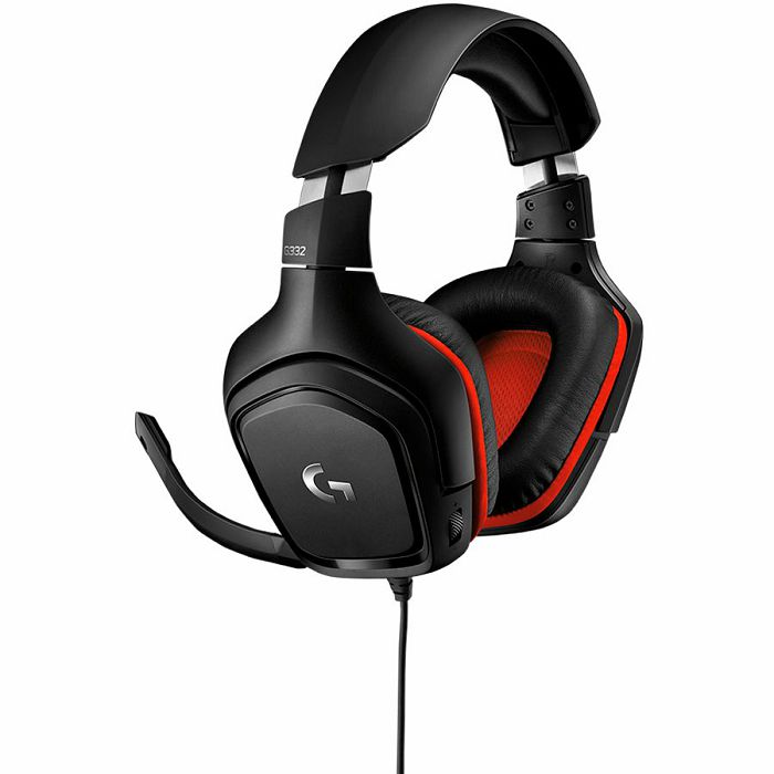 LOGITECH G332 Wired Gaming Headset - LEATHERETTE - BLACK/RED - 981-000757