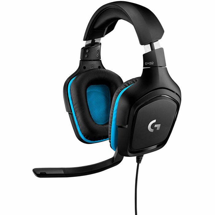 LOGITECH G432 Wired Gaming Headset - 7.1 Surround Sound - LEATHERETTE - BLACK/BLUE - USB