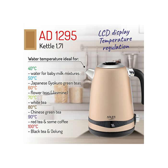 Adler water heater 1,7L with LCD screen / temperature setting champagne color AD1295