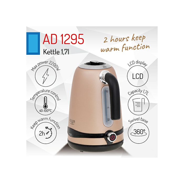 Adler water heater 1,7L with LCD screen / temperature setting champagne color AD1295