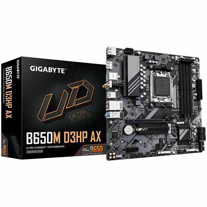 GIGABYTE B650M D3HP AX (AM5, 4xDDR5, 1xHDMI, 2xDP, 2.5GbE LAN, Wi-Fi 6E 802.11ax, mATX, Retail)