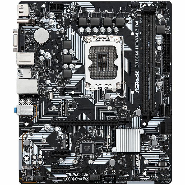 ASROCK MB Desktop B760M-HDV/M.2 D4 (S1700, 2x DDR4, 1x PCIe 4.0 x16, 2x PCIe 3.0 x1, 1x Hyper M.2 PCIe Gen4x4, 1x M.2 Ultra Gen3x4, 4x SATA3, 1x USB-C, 5x USB 3.2, 5x USB 2.0, 1xRJ-45 1Gbit, 1x VGA, 1