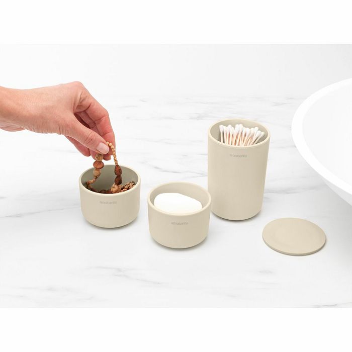 Brabantia set of 3 pots for the bathroom, beige