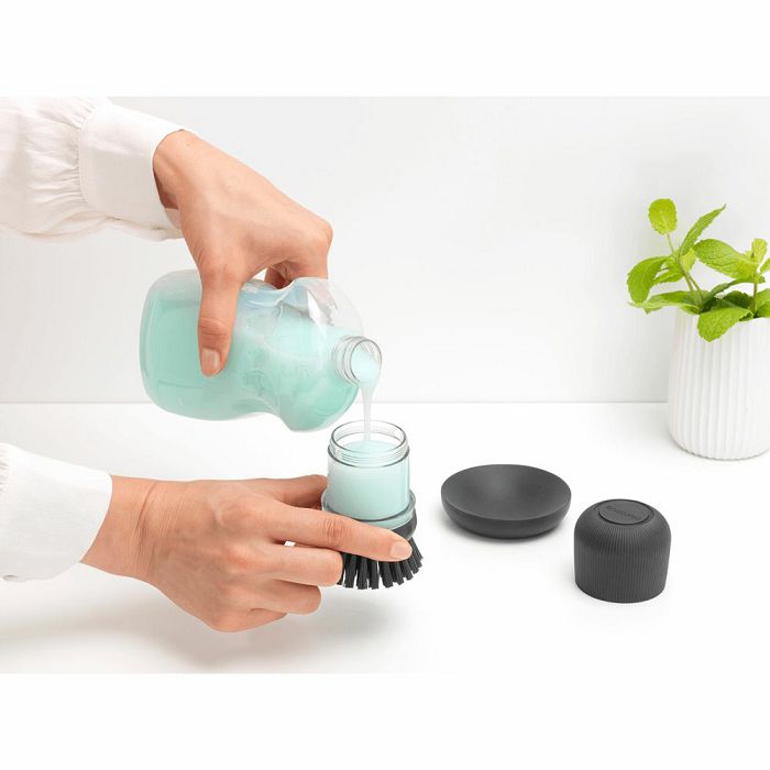 Brabantia dish brush with soap dispenser, dark gray