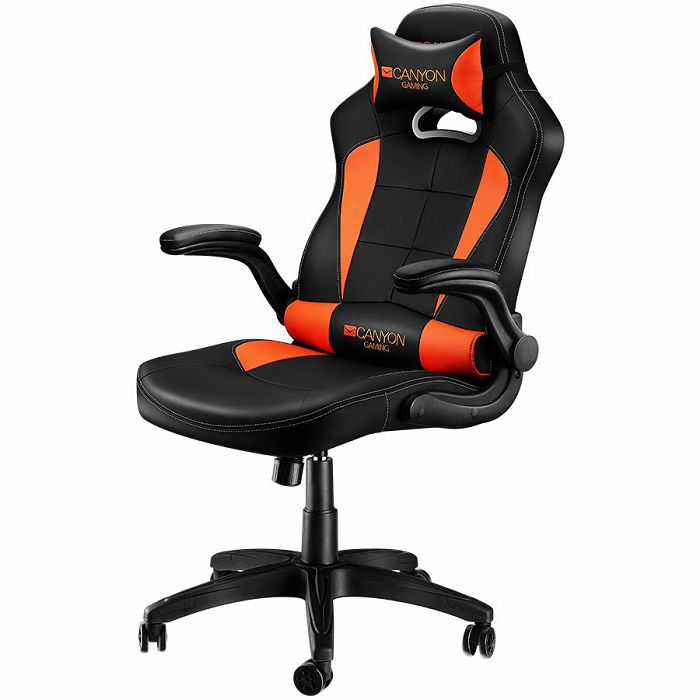 CANYON Vigil GС-2 Gaming chair, PU leather, Original and Reprocess foam, Wood Frame, Top gun mechanism, up and down armrest, Class 4 gas lift, Nylon 5 Stars Base,50mm PU caster, black+Orange.