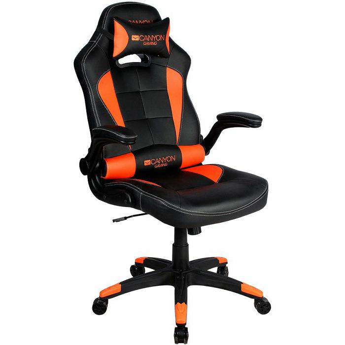 CANYON Vigil GС-2 Gaming chair, PU leather, Original and Reprocess foam, Wood Frame, Top gun mechanism, up and down armrest, Class 4 gas lift, Nylon 5 Stars Base,50mm PU caster, black+Orange.