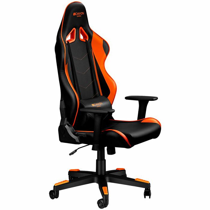 CANYON Deimos GС-4 Gaming chair, PU leather, Original foam and Cold molded foam, Metal Frame, Top gun mechanism, 90-165 dgree, 3D armrest, Class 4 gas lift, Nylon 5 Stars Base, 60mm PU caster, black+O