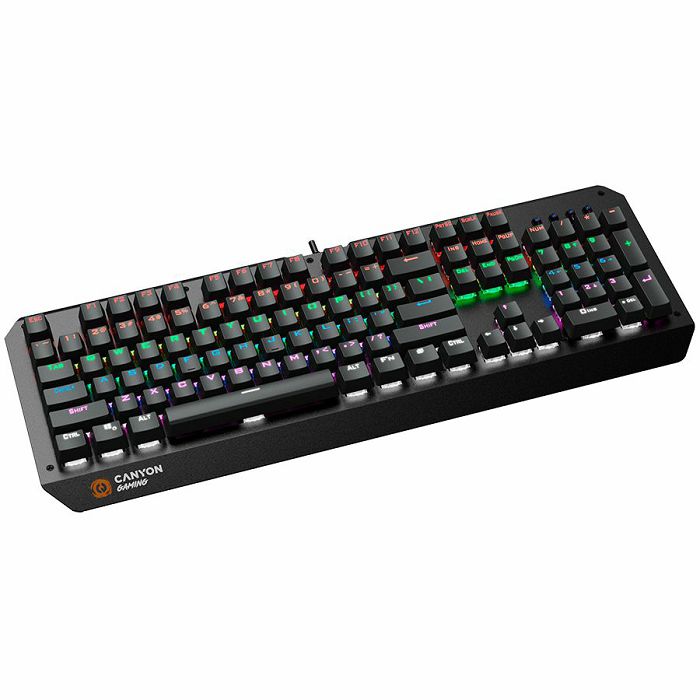 CANYON Wired multimedia gaming keyboard with lighting effect, 108pcs rainbow LED, Numbers 104keys, EN double injection layout, cable length 1.8M