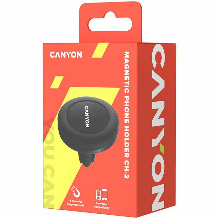 Canyon CH-2 Car Holder for Smartphones,magnetic suction function ,with 2 plates(rectangle/circle), black ,44*44*40mm 0.035kg