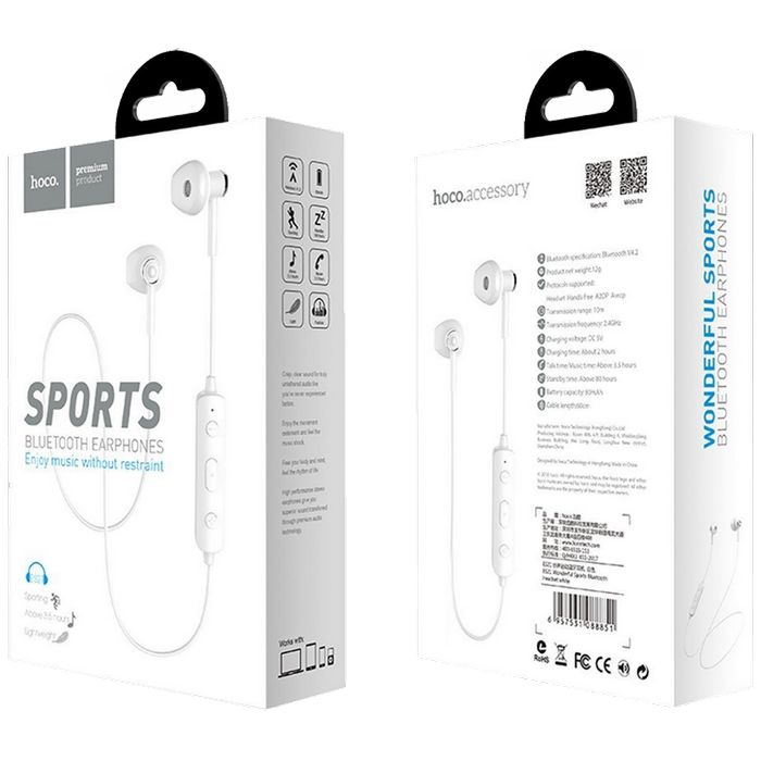 hoco. Slušalice bežična, sport, Bluetooth, 80 mAh, 3.5 h, bijela - ES21 Wonderful sports White