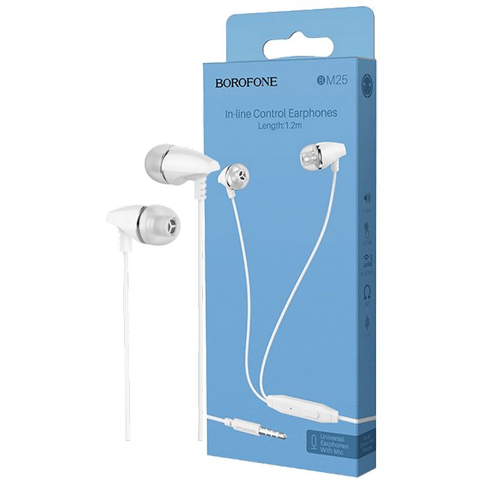 Borofone Slušalice sa mikrofonom, 3.5 mm,dužina kabela 1.2 met,bijela - BM25 Sound edge