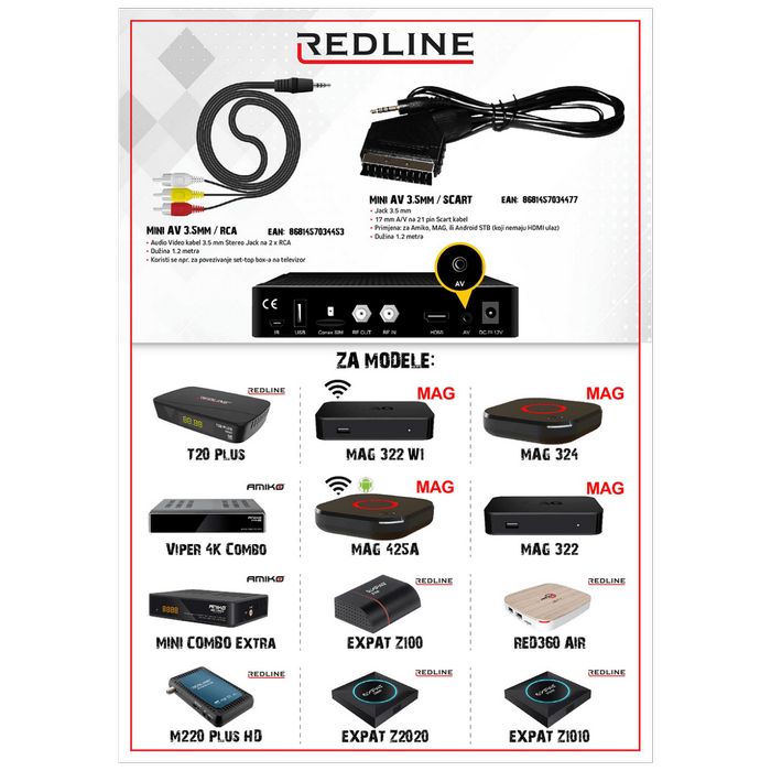 REDLINE Mini AV 3.5 mm na RCA kabel, dužina 1.2 met - C-AV120