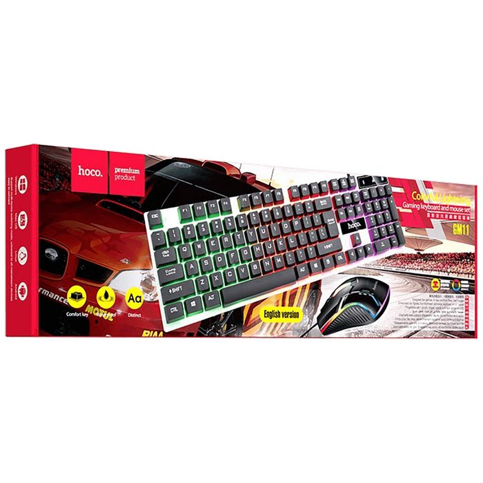 hoco. Tipkovnica+miš, gaming set, RGB osvjetljenje, USB - GM11