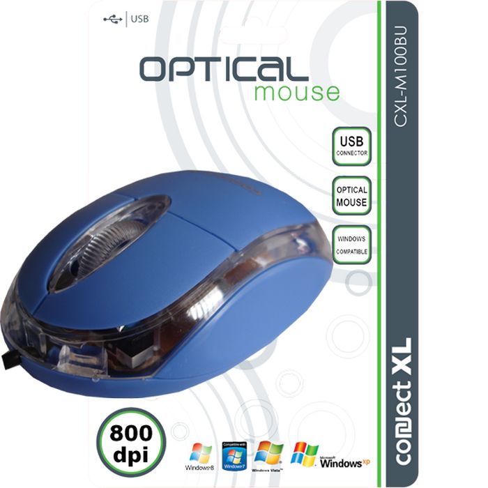 Connect XL Miš optički,  800dpi, USB, plava boja - CXL-M100BU