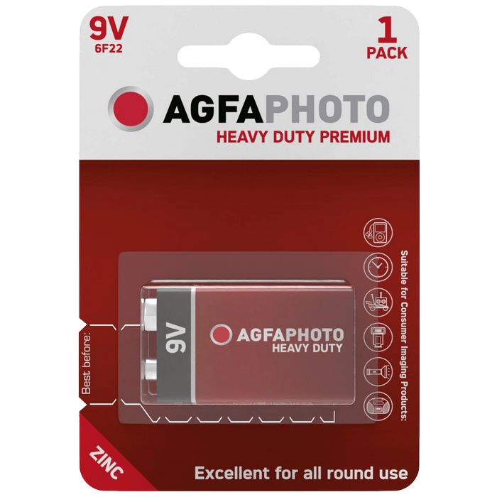 Agfa Zinc baterije, 6F22, 9 V, blister 1 kom. - 9V B1