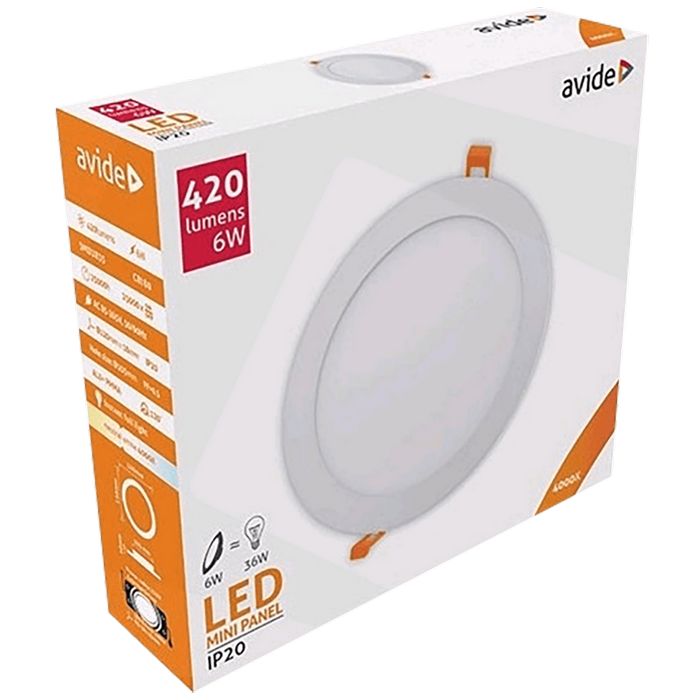 Avide Plafonjera LED, ugradna, 6W, 420 lm, 4000K, IP20 - ACRPNW-R-6W-ALU