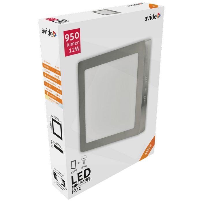 Avide Plafonjera LED, 12W, 950 lm, 4000K, IP20 - ACSMNW-S-12W-ALU-SN