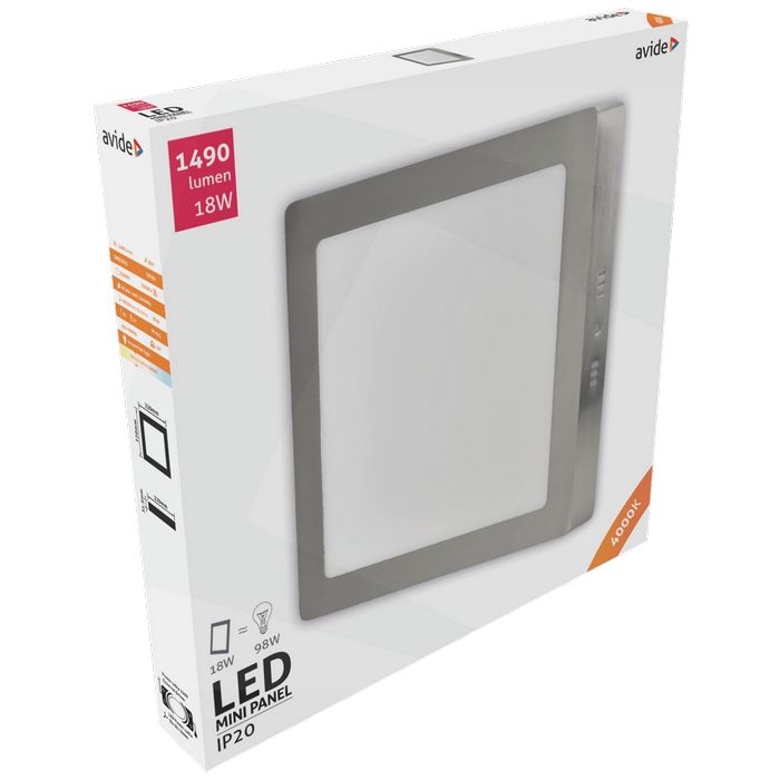 Avide Plafonjera LED, 18W, 1490 lm, 4000K, IP20 - ACSMNW-S-18W-ALU-SN