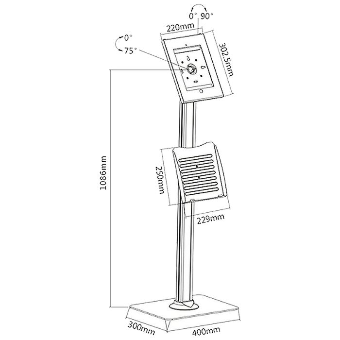 Maclean MC-724 Support Publicitaire IPad Avec Verrou - Support Sol Pour Tablette IPad 2/3/4/Air Blanc