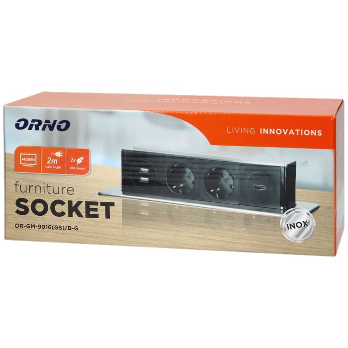 Orno Produžni kabel sa 2 x Schuko,2 x USB utičnice,HDMI,ugradbena - OR-GM-9016(GS)/B-G