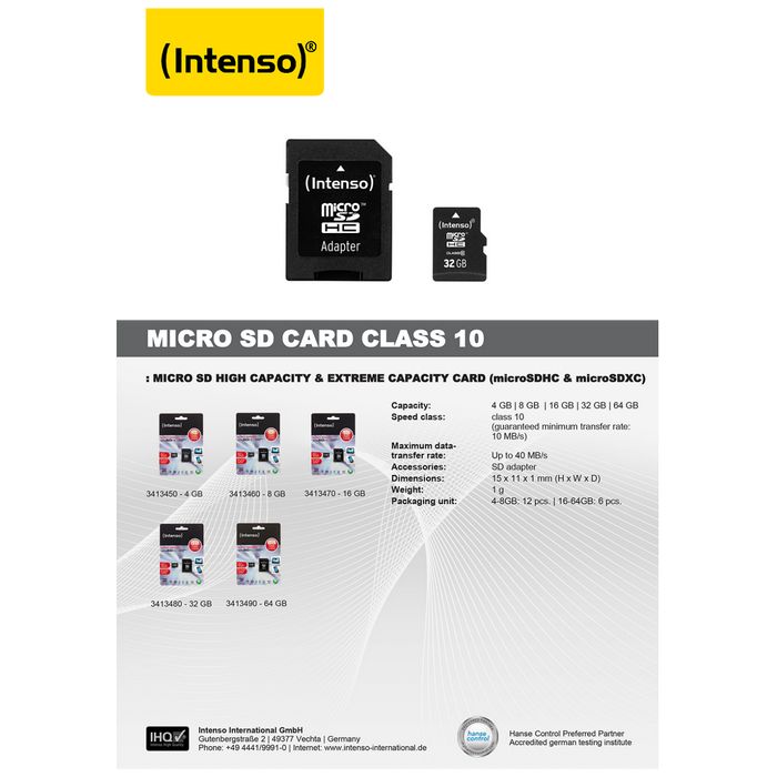 (Intenso) Micro SD Kartica 8GB Class 10 (SDHC & SDXC) sa adapterom - SDHCmicro+ad-8GB/Class10