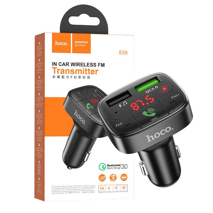 hoco. FM modulator, Bluetooth, 12/24V, 2 x USB, microSD, PD 18W - E59 Promise