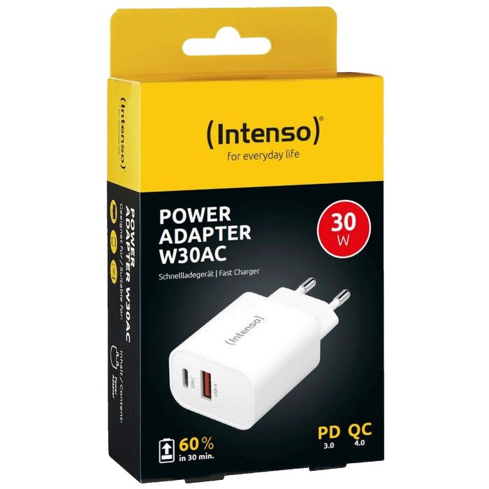 (Intenso) Punjač kučni, brzi, 1 x USB-A, 1 x UCB-C, 3A, 30W - Power Adapter W30AC