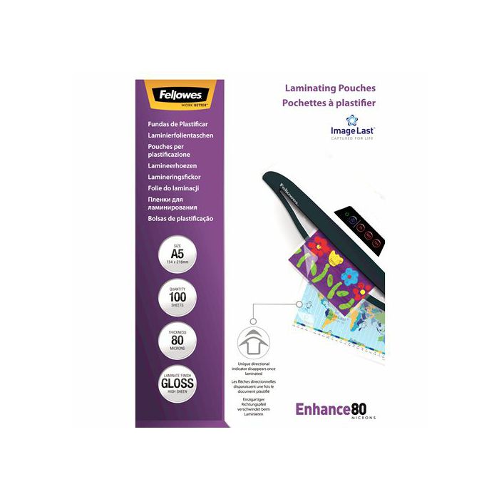 Fellowes A5 laminating pockets, 80 mic, 100 pcs