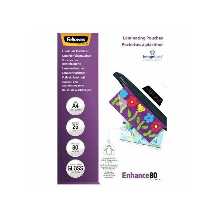 Fellowes A4 laminating pockets, 80 mic, 25 pcs