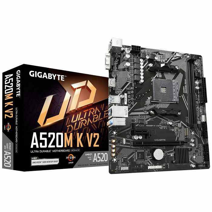 GIGABYTE A520M K V2, DDR4, SATA3, USB3.2Gen1, HDMI, AM4 mATX