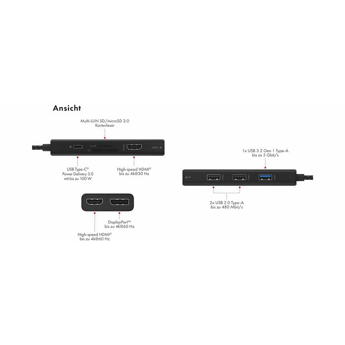 Icybox IB-DK4011-CPD docking station with Power Delivery 100W.