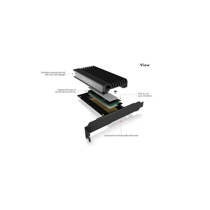 Icybox IB-PCI214M2-HSL enclosure/adapter for M.2 NVMe SSDs to PCIe x4 card with cooler