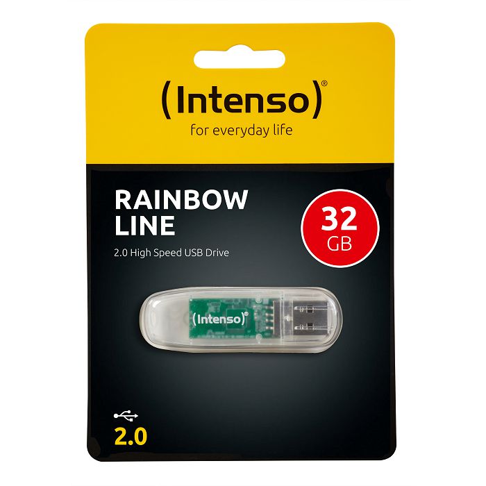 Intenso 32GB Rainbow Line USB 2.0 Memory Stick - Transparent