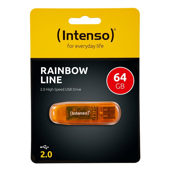 Intenso 64GB Rainbow Line USB 2.0 Memory Stick - Orange