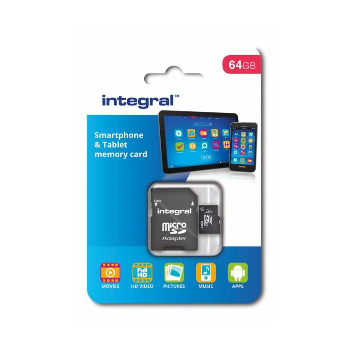 INTEGRAL 64GB SMARTPHONE &amp; TABLET MICRO SDXC class10 UHS-I U1 90MB / s MEMORY CARD + SD ADAPTER