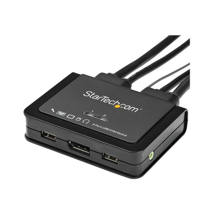 StarTech.com 2 Port DisplayPort KVM Switch - 4K 60Hz - UHD DP 1.2 USB KVM Switch w/ 4ft Cables &amp; Audio - Bus Powered &amp; Remote Switching - KVM / audio switch - 2 ports
 - SV211DPUA4K