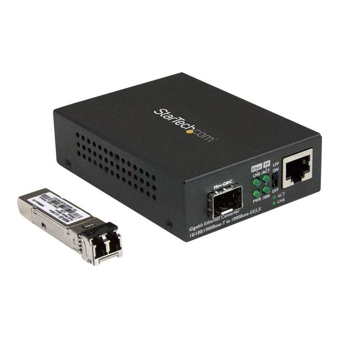StarTech.com Multimode (MM) LC Fiber Media Converter for 10/100/1000 Network - 550m - Gigabit Ethernet - 850nm - with SFP Transceiver (MCM1110MMLC) - fiber media converter - 10Mb L - MCM1110MMLC