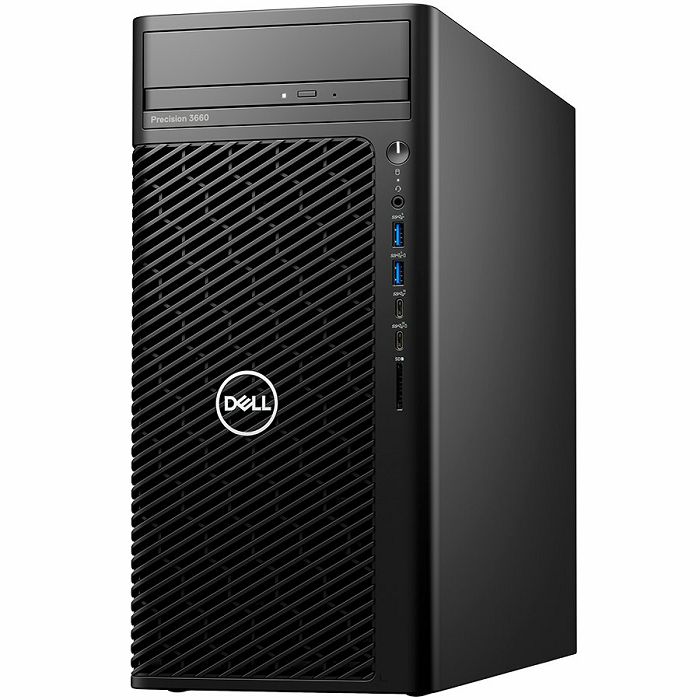 Dell Precision 3660 Tower, 500W, Intel Core i7-13700 (30MB, 16C, 5.20GHz, 65W), 16GB (2x8GB) DDR5 4400MHz UDIMM, M.2 512GB PCIe, Intel Integrated, DVDRW, 2xDP, 4xUSB-C, 4xUSB 3.2, 2xUSB 2.0, RJ-45, SD