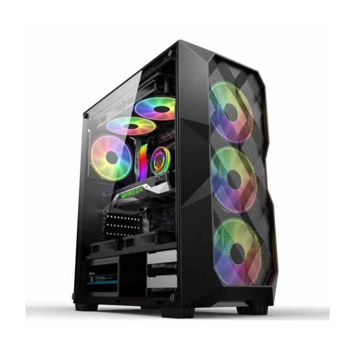 NaviaTec Raptor Gaming case with 4x RGB Fans, Tempered Glass Side, Mesh front panel
