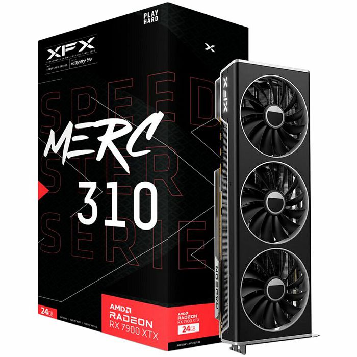 XFX AMD Video Card RX-7900XTX Speedster MERC310 BLACK 24GB GDDR6 384bit, 2615 MHz / Gbps, 3 x DP, 1 x HDMI,  3 fan, 2 slot