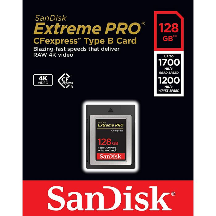 SanDisk Extreme PRO CFexpress Type B, 128GB, 1700MB/s read, 1200MB/s write