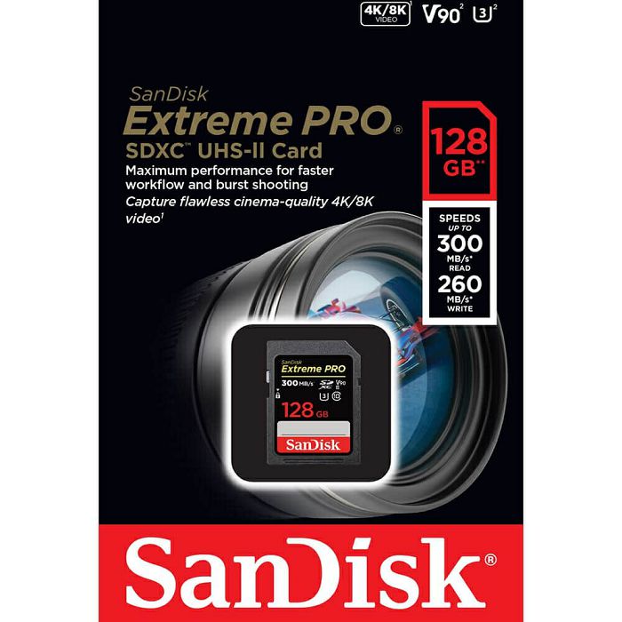 SanDisk Extreme PRO 128GB SDXC up to 300MB/s, UHS-II, Class 10, U3, V90