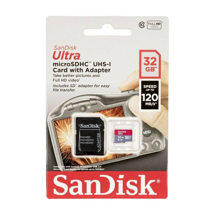 SanDisk Ultra microSDHC 32GB + SD Adapter 120MB / s A1 Class 10 UHS-I