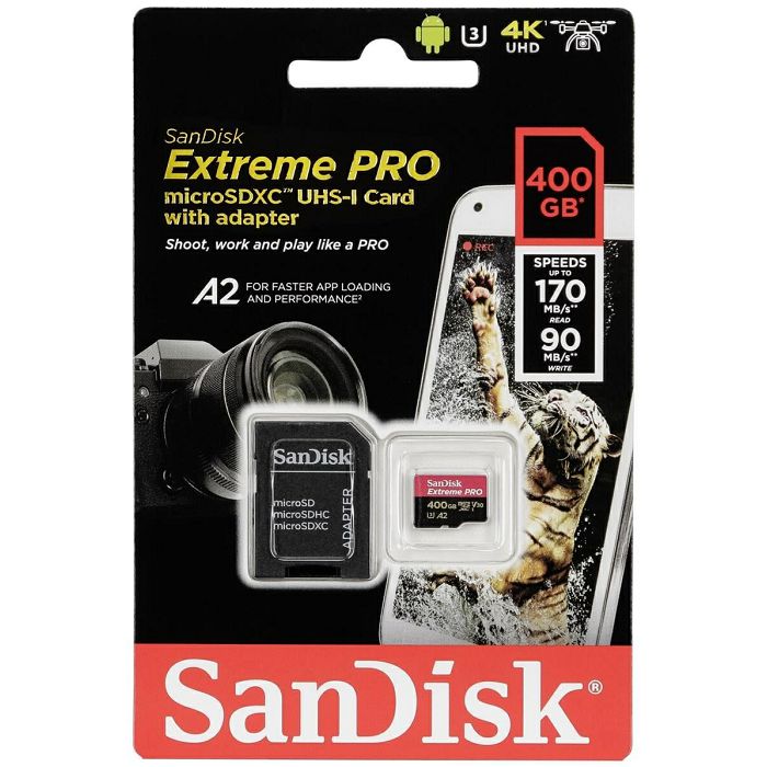 SanDisk Extreme Pro microSDXC 400GB + SD Adapter + Rescue Pro Deluxe 170MB / s A2 C10 V30 UHS-I U3