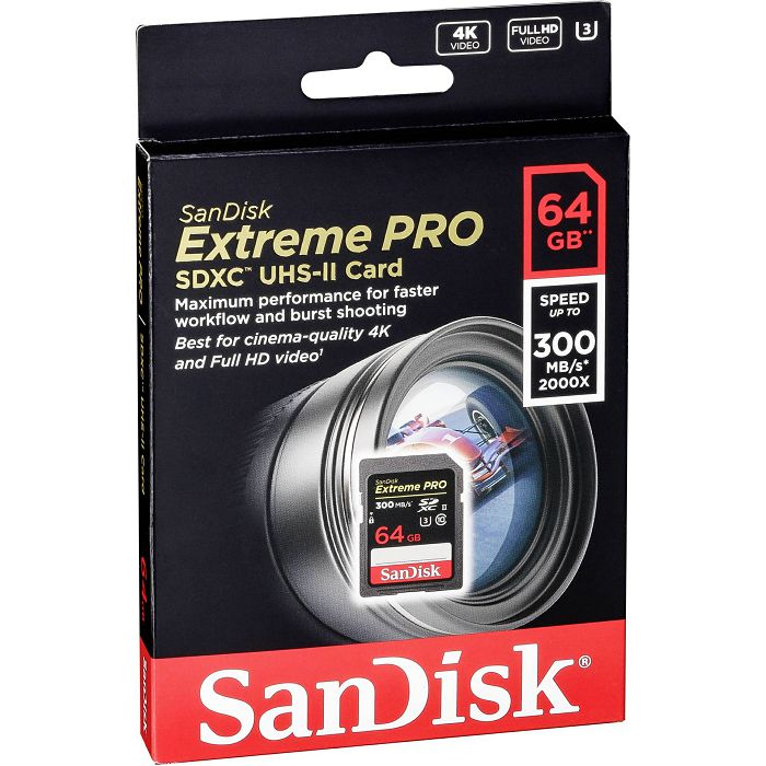 SanDisk Extreme PRO 64GB SDXC up to 300MB/s, UHS-II, Class 10, U3, V90