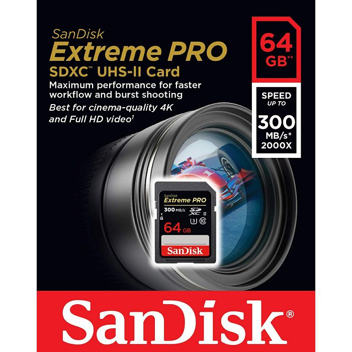 SanDisk Extreme PRO 64GB SDXC up to 300MB/s, UHS-II, Class 10, U3, V90