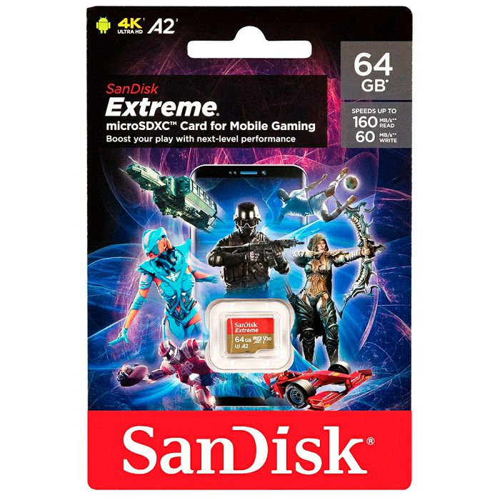 SanDisk Extreme microSDXC card for Mobile Gaming 64GB up to 170MB/s &amp; 80MB/s A2 C10 V30 UHS-I U3