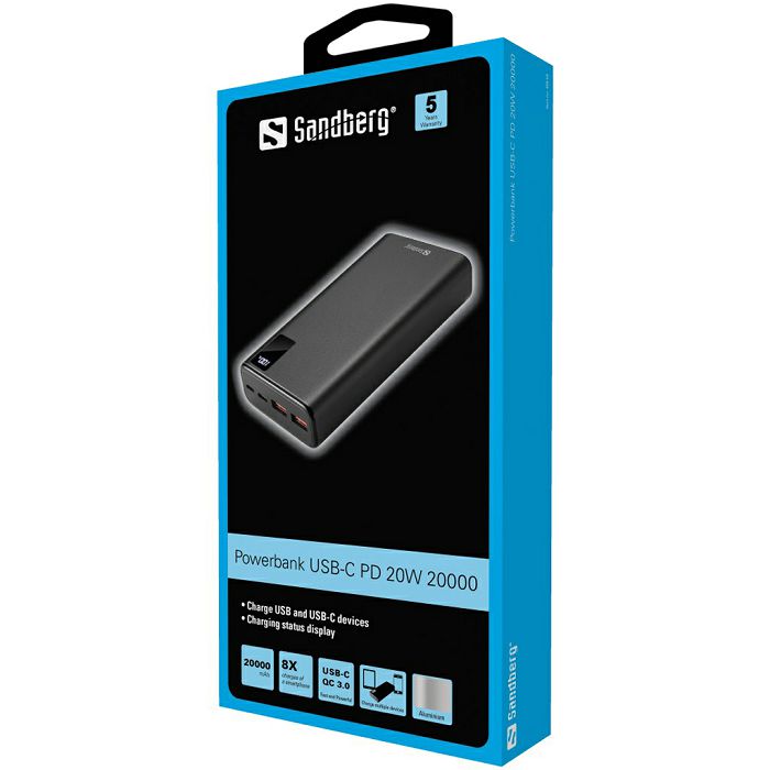 Sandberg Powerbank USB-C PD PowerDelivery 20W 20,000mAh portable battery