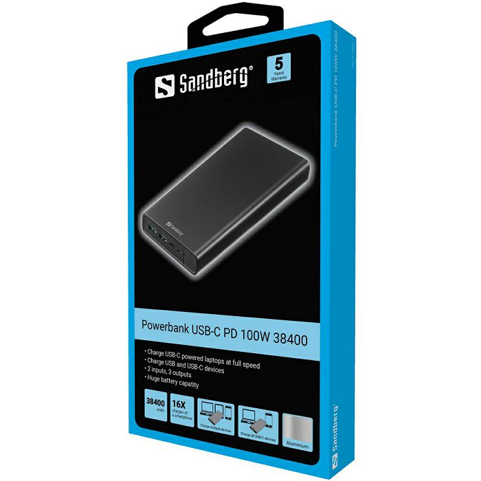 Sandberg Powerbank USB-C PowerDelivery 100W 38,400mAh portable battery