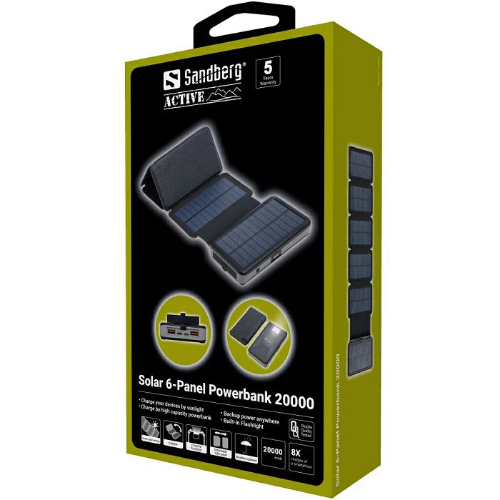 Sandberg solar 6-panel 20000 mAh portable battery